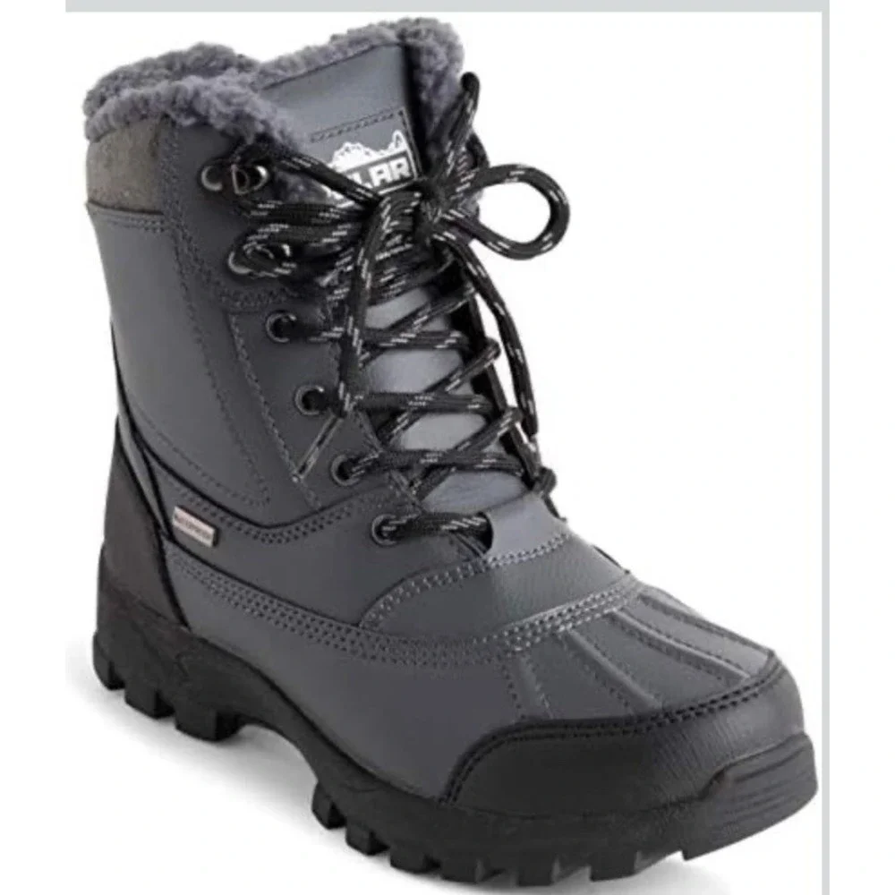 Polar Winter Boots Gray Lace Up Faux Fur Lined Low Heel Outdoor Snow/Rain W 9 M7